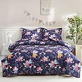 JSD Fairy Kids Comforter Set Twin Size, 2 Piece Girls Floral Printed Microfiber Bedding Set, Machine Washable