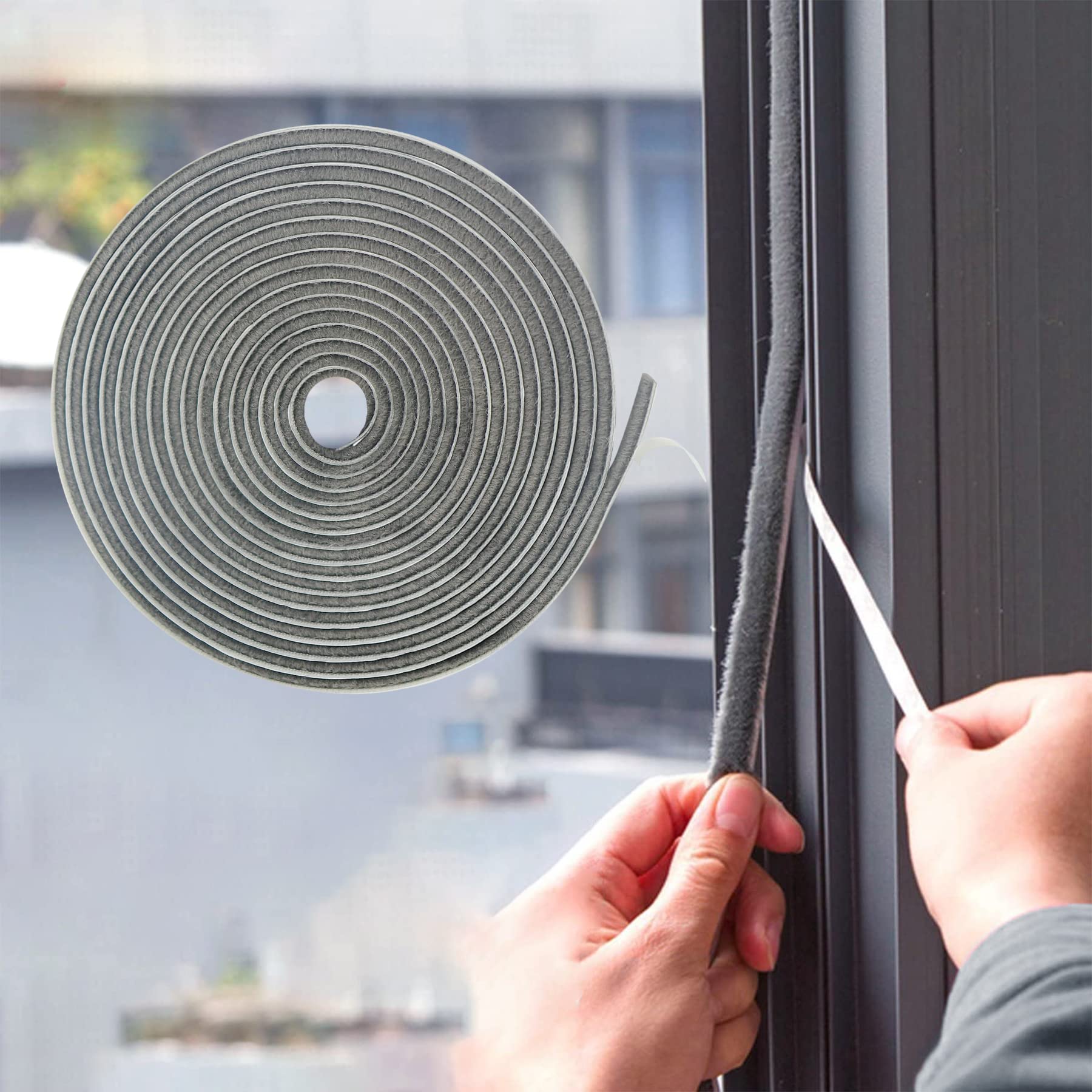 Photo 1 of 16.5FT Brush Weather Stripping, Neat Pile Self Adhesive Seal Strip for Windows and Door, Weatherstrip for Soundproofing, Windproof, Dustproof, Stronger Stickiness, 0.35'' Wide x 0.35'' Thick, Grey