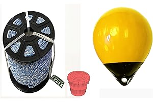 KUFA Sports Prawn Trap Accessory Combo, 1/4 x 400' Non-Lead core Rope,12" Heavy Duty Yellow Buoy & Vented Bait Jar (SL4+HB5+A