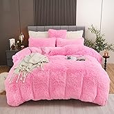 Fluffy Plush Pink Duvet Cover Set Twin Size, Luxury Soft Velvet Fuzzy Comforter Cover Bed Sets 3Pcs(1 Faux Fur Duvet Cover + 1 Pillow Cases + 1 Pillow Cover) Zipper Closure (Twin, Light Pink)