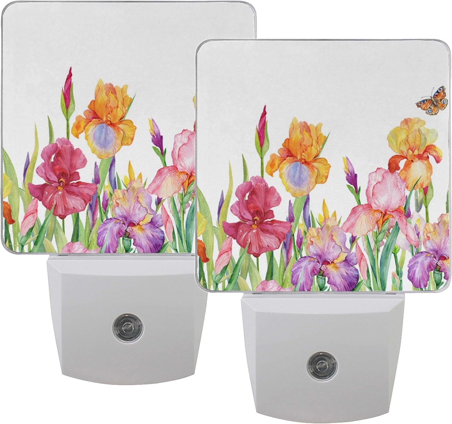 Naanle Set Of 2 Field Of Iris Flowers With Butterfly Beautiful Watercolor Colorful Floral Background Spring Design Auto Sensor Led Dusk To Dawn Night Light Plug In Indoor For Adults Amazon Com