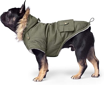 Canada Pooch | Alaskan Army Dog Parka | Sherpa-Lined Hooded Dog Coat | Army Green
