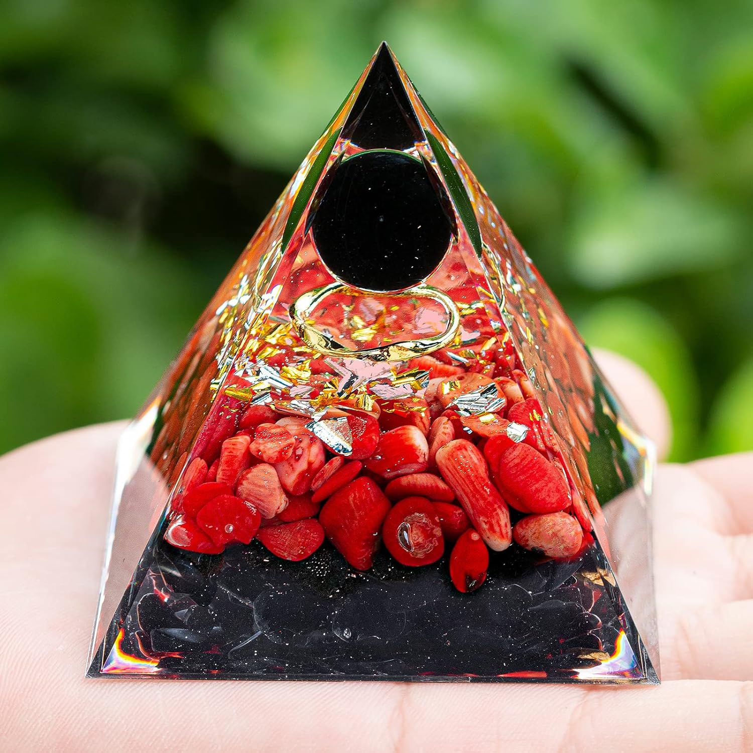 Mixed Media - CRISTALLIUM Orgone Pyramid Crystal Healing Stone Energy Generator Healing Crystals Chakra Crystal Healing Meditation Crystal Sphere Orgonite Crystal Pyramid Women Gift - Obsidian