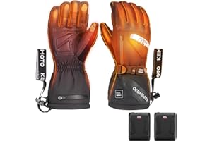 KEMIMOTO Heated Motorcycle Gloves for Men with Battery, Windrproof EVA-Pad PU Leather Snowmobile Gloves for Men and Women wit