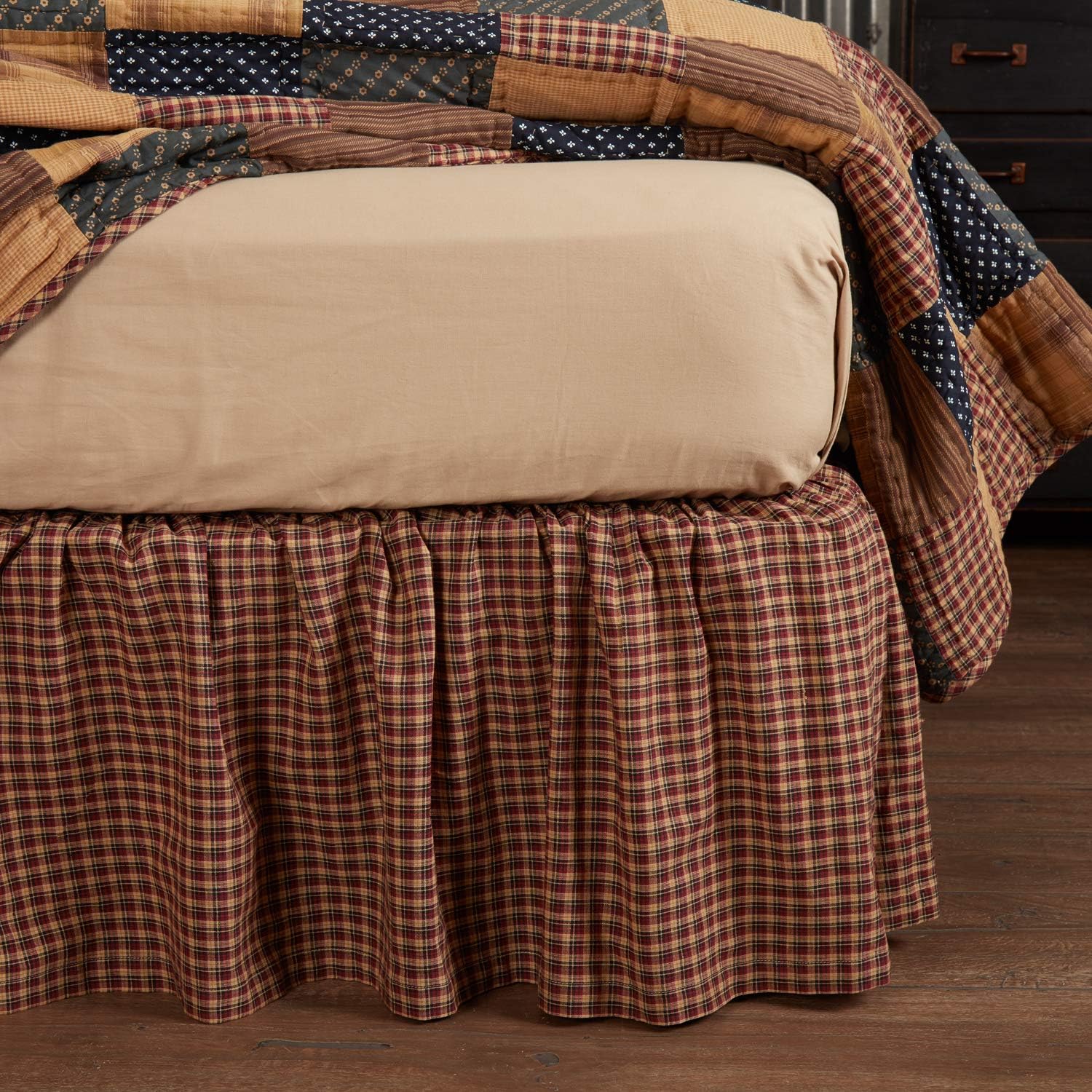 VHC Brands Patriotic Patch Queen Bed Skirt 60x80x16 Country Bedding Accessory, Deep Red and Navy: Home & Kitchen