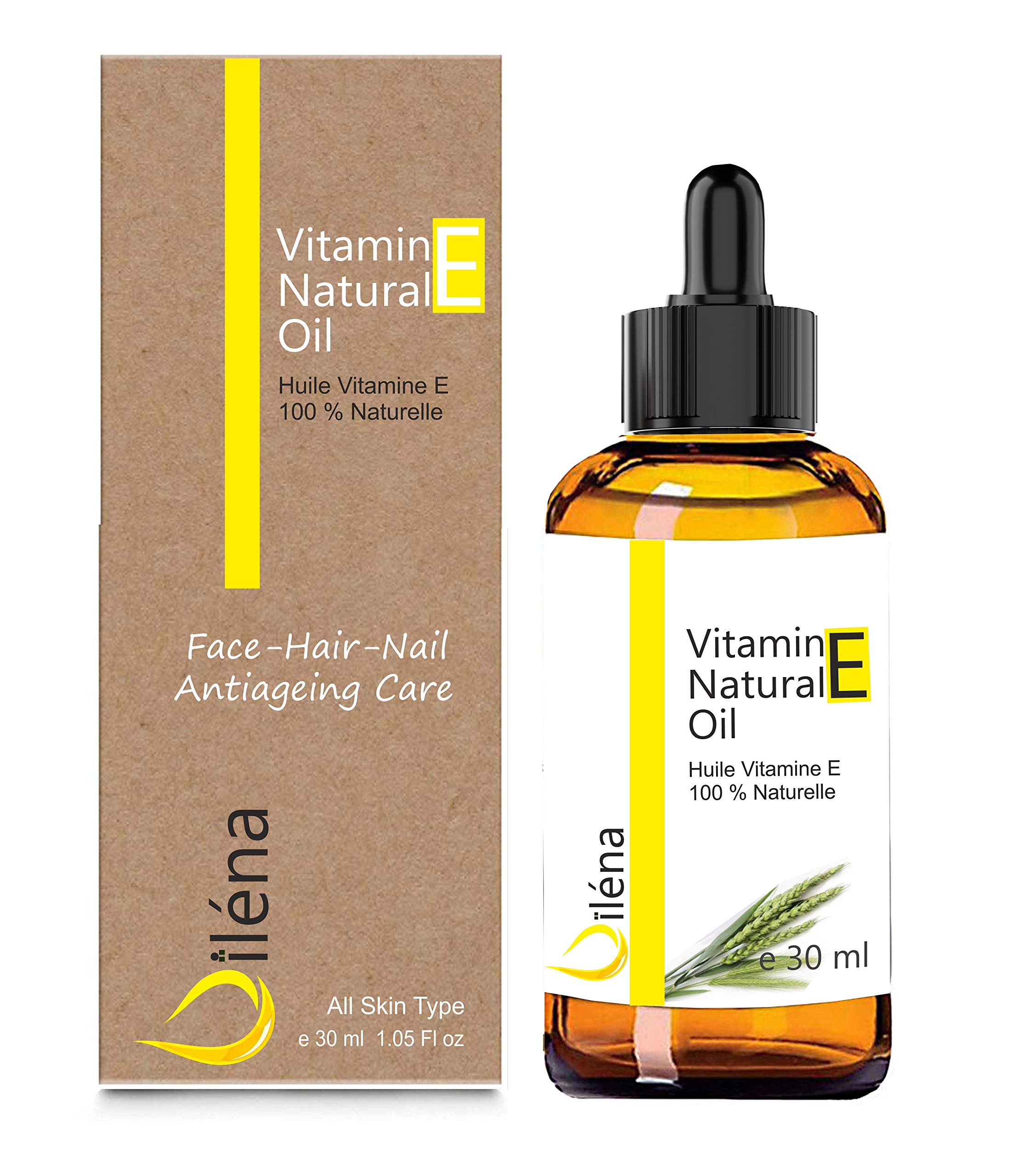 Vitamin E Oil (tocopherol) 100% natural Vegan, Anti Aging Face Care, Waterproof make-up remover, Body and Hair, Nails and Cuticles, Repairing Moisturizer for Hands (30 ml)