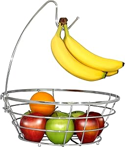 DecoBros Wire Fruit Tree Bowl with Banana Hanger, Chrome Finish