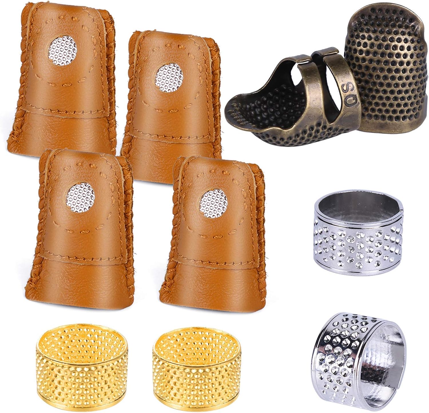 Wamkon 10 Stücke Nähen Fingerhut Set, LederFingerschutz mit 2 Farbigen