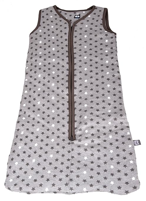 Baby Schlafsack mit Reißverschluss Babyschlafsack ohne Ärmel Sterne Muster Grau IW051, Grau, 70