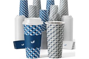 JOLLY CHEF 100-Pack 20 oz Paper Coffee Cups, Use for Hot & Iced Coffee Cups, Disposable Cups Complete Set with Lids, Sleeves 