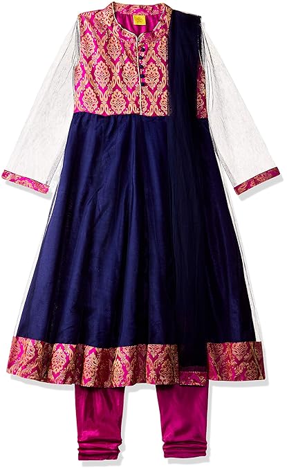 Girl's synthetic Salwar Suit Set (ILW19I56089I_NAVY_7-8 years)