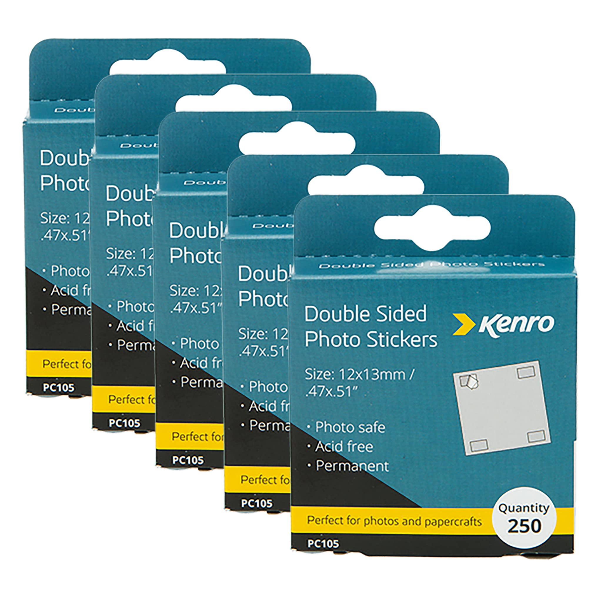 Kenro Box of 5 Double Sided Photo Stickers (5X 250) - Double Sided Stickers for Sticking Photographs into Your Photo Album Scrapbook. Scrapbook Stickers for Scrapbooking Paper Crafts - PC105.