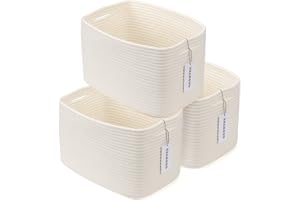XUANGUO Cotton Rope storage Basket Bins Woven Basket for Organizing Shelves 14.5X9.5X9.3" Rectangle Decorative Baskets For storage Clothes Toys Books Towels Nursery basket organizer 3 pack white