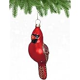 Cobane Studio Perching Cardinal Ornament - Hand-Blown Glass Bird Ornament - Hand-Painted Christmas Tree Decoration - Home Decor Gift for Bird Lovers