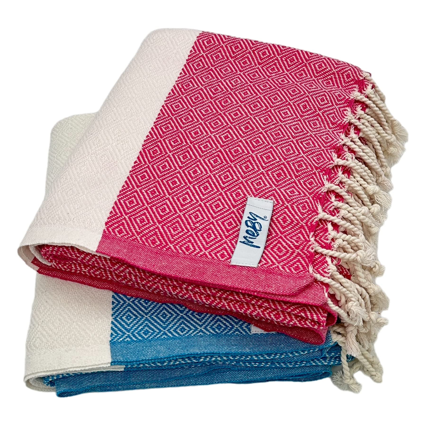 MEBY Set of 2 Sauna Towels XXL Large 90 x 180 cm 100% Cotton Beach Towel Turkish Hammam Towel Yoga Towel Peshtemal Picnic Blanket Travel Towel Peshtemal (Pink & Turquoise)