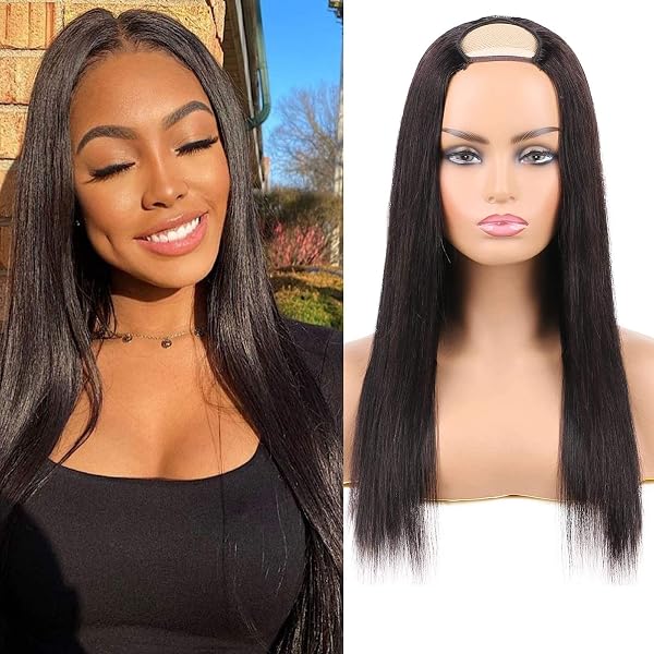 Bobo Style U-förmige Halbperücke – Clip-in, Gerade, 38 Cm, Schwarz, Mit 5 Clips, Für Natürlichen Look
