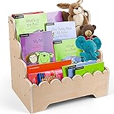 MBYD Wooden Kids Bookshelf 4-Tier, Scalloped Book Shelf for Kids, Front Facing Toddler Montessori Bookshelf, Baby Nursery Book Shelves, Children Bookcase Organizer for Bedroom Playroom Living Room