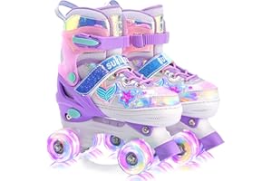 SULIFEEL Roller Skates for Girls Boys Kids with Light Up Wheels, Adjustable 4 Sizes for Little Kids Toddler Beginner Rollerskates