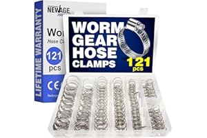 New Age America® 121pcs Hose Clamp Assortment & Tool | 7 Sizes | Adjustible 1/4" to 1-1/2" (6-38mm) | 304 Stainless Steel | W