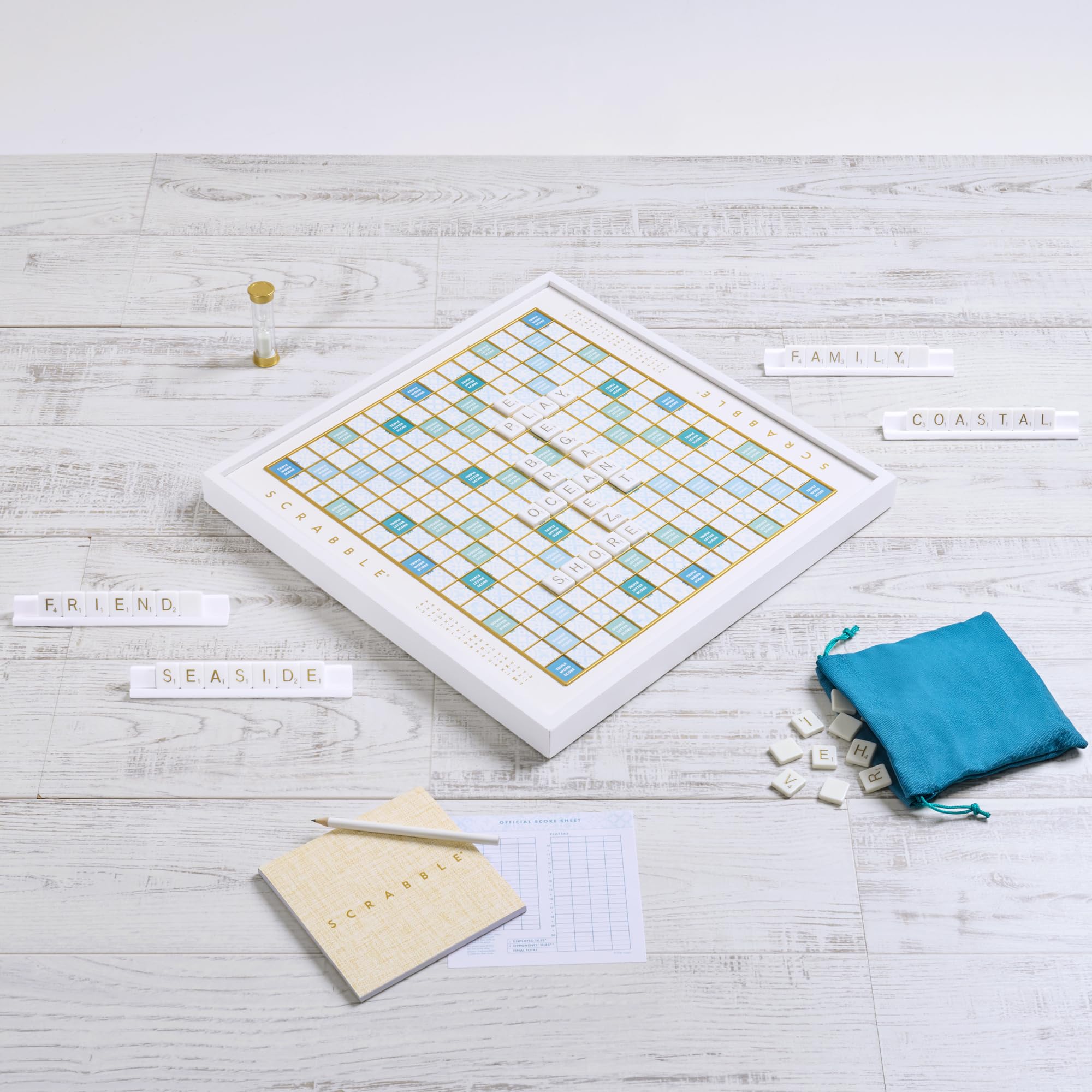 WS Game Company Scrabble Bianco Edition with Rotating Wooden Game Board