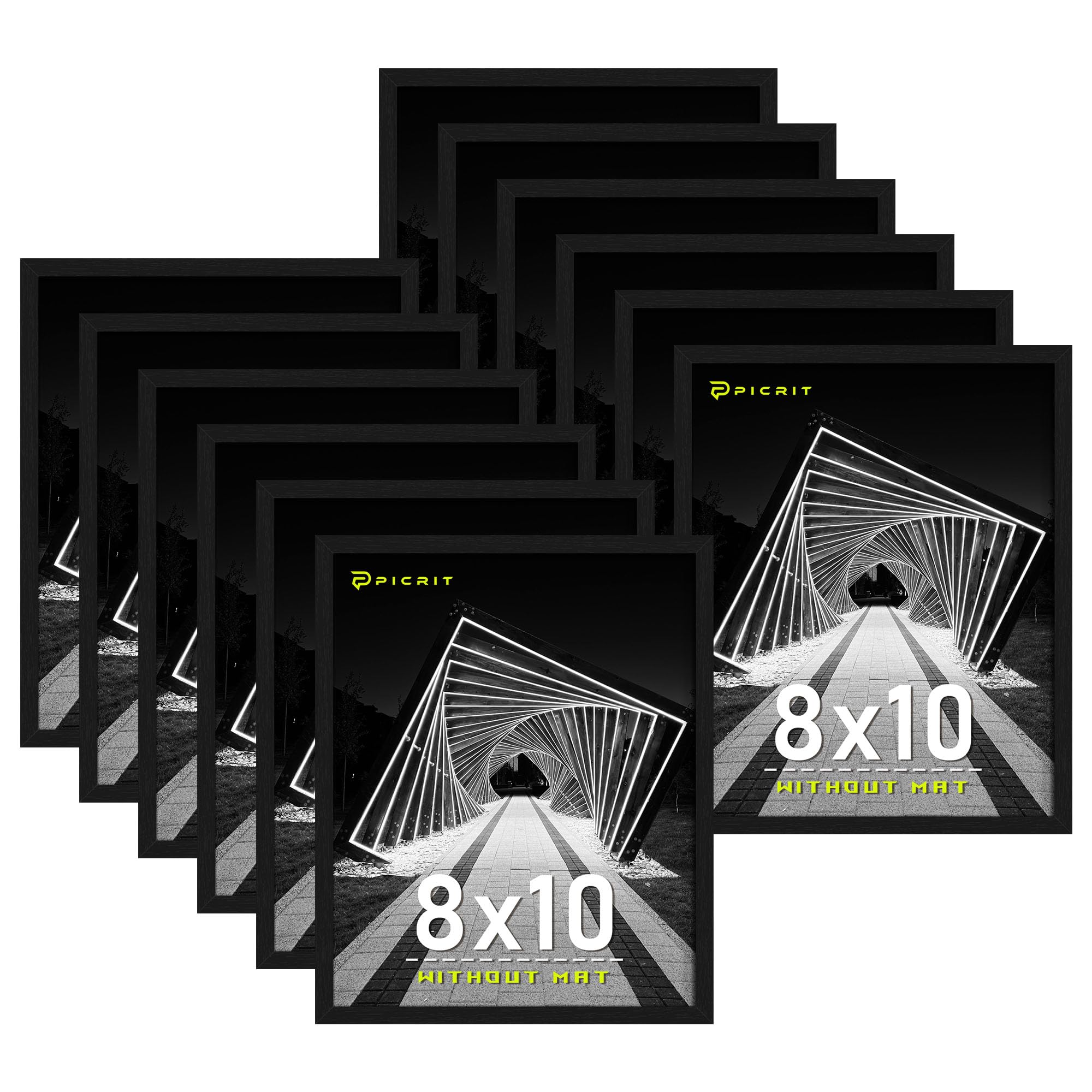 Picrit 8x10 Picture Frame Set of 12, Wall Gallery Photo Frames without Mat, Multi Photo Display for Home Decor, Black Image