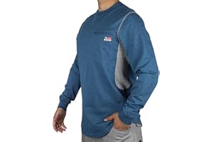 BOCOMAL FR Shirts for Summer Breathable Vented Design 6oz Heather Jersey Flame Resistant Long Sleeve Crew T shirt