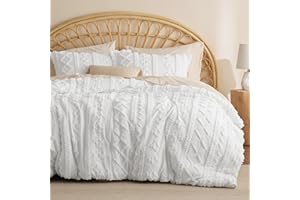 Bedsure Tufted Boho Comforter Set Queen - White Boho Bedding Comforter Set, 3 Pieces Farmhouse Shabby Chic Embroidery Bed Set, Soft Jacquard Comforter for All Seasons