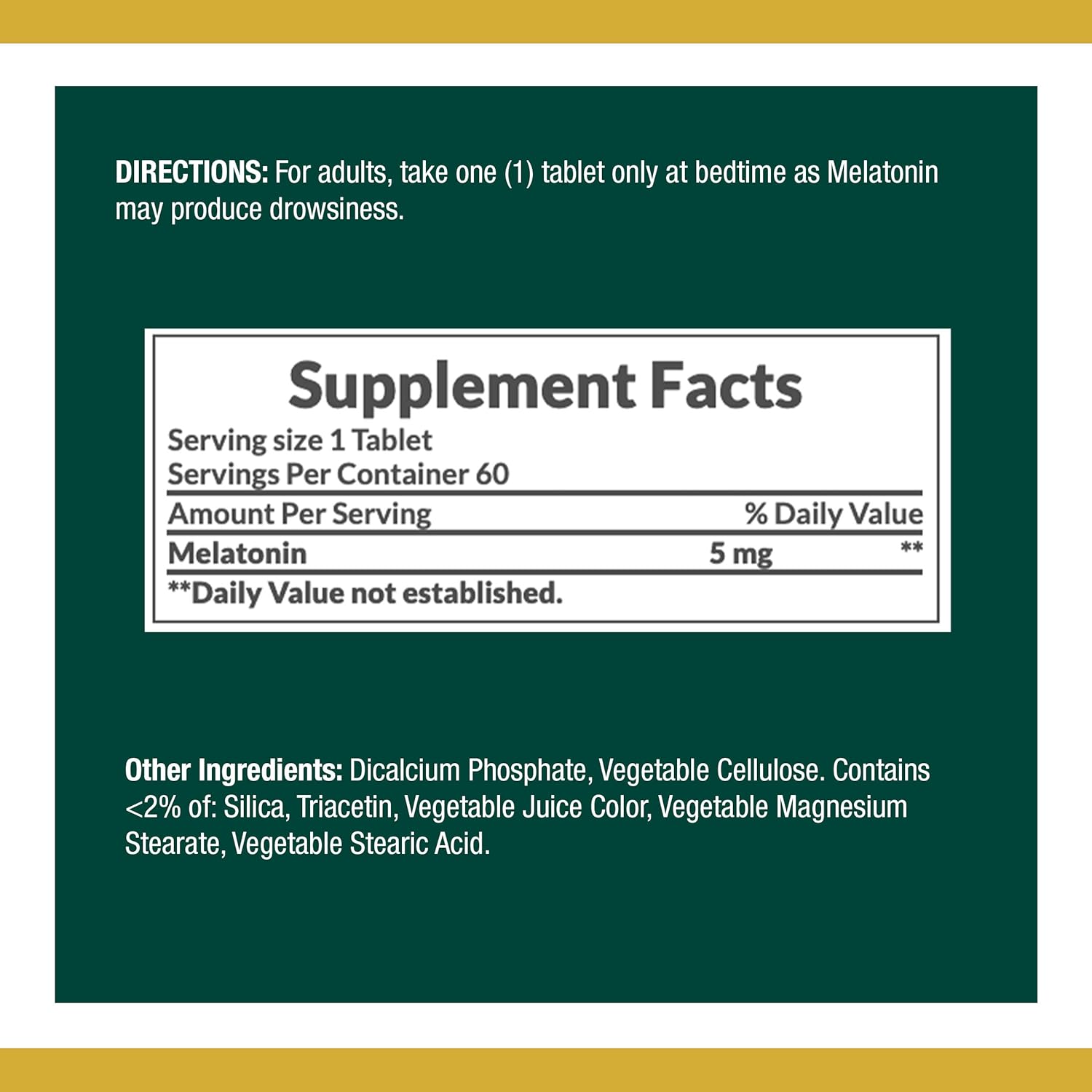 Melatonin by Nature's Bounty, 100% Drug Free Quick Release and Extended Release Sleep Aid, Dietary Supplement, Promotes Relaxation and Sleep Health, 5mg, 60 Bi-Layer Tablets: Health & Personal Care