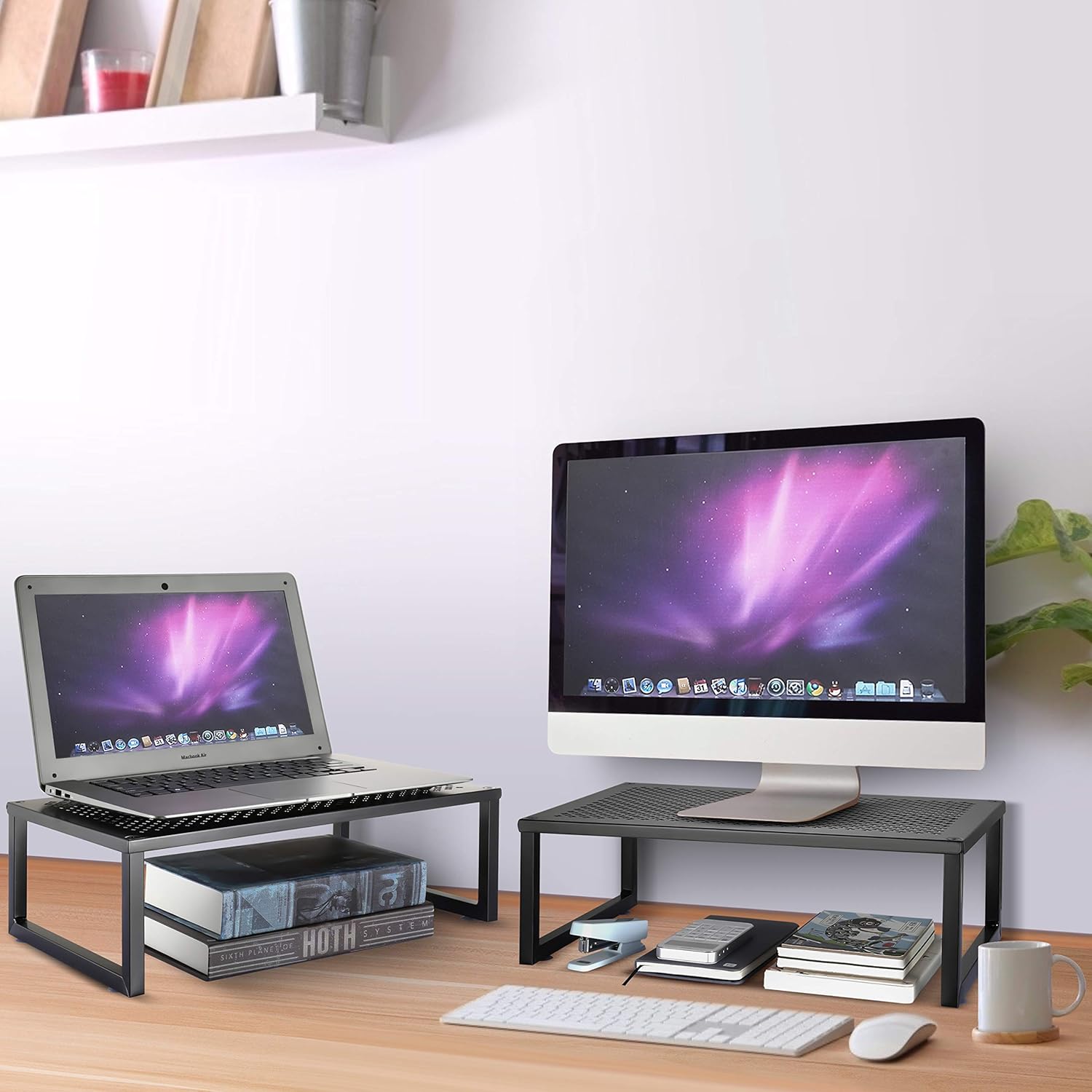 2 Pack- Simple Trending Monitor Stand Riser, Metal Desktop Stand with Anti-Slip Suction Cup for Laptop, Computer, iMac, Pc, Printer, Black : Office Products