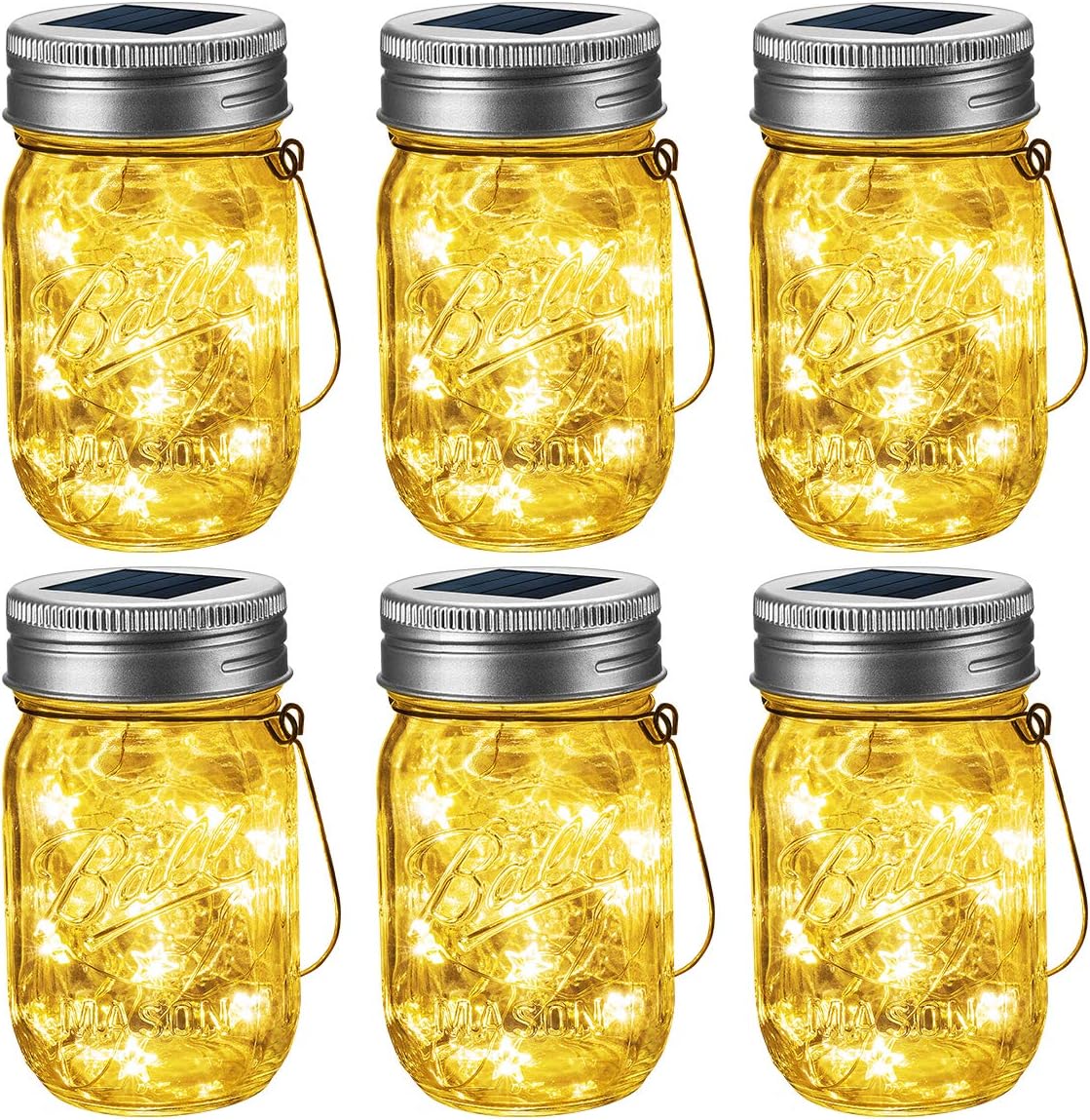 GIGALUMI Luces solares colgantes para tarros de albañil, paquete de 6