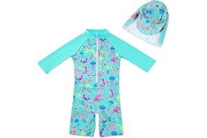 upandfast Baby/Toddler Swimsuit Sunsuit UPF 50+ Infant One Piece Bathing Suit with Sun Hat