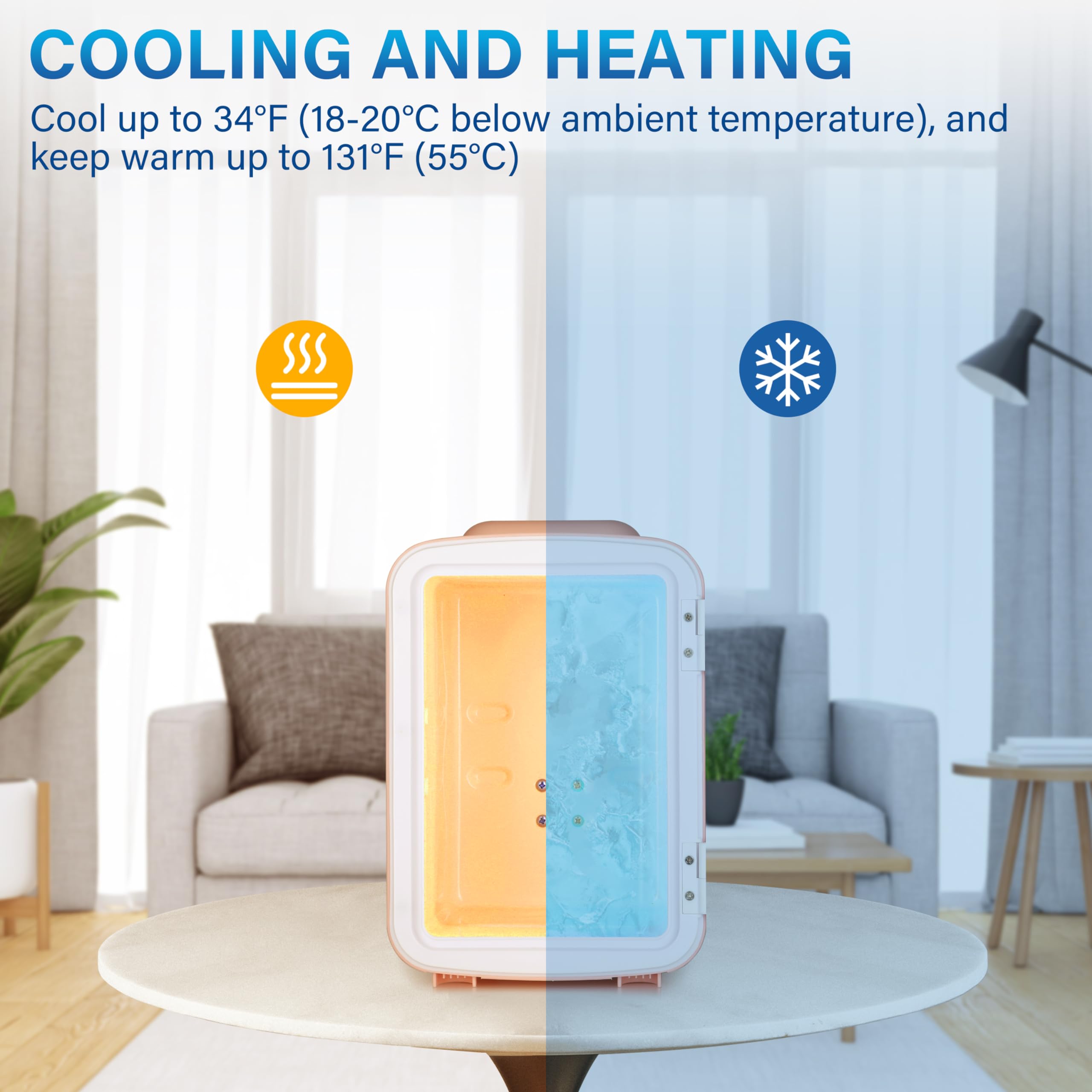 HealSmart 4L/6 Can Mini Fridge, Freon-Free Portable Cooler & Warmer Refrigerator for Skincare, New Pink - Image 2