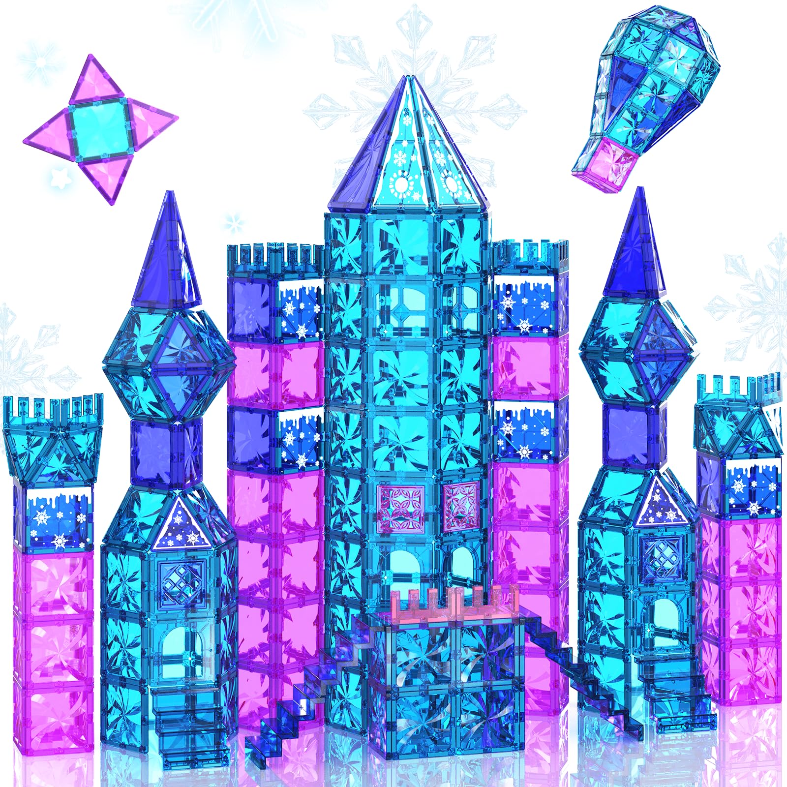 Paaxido Magnetic Tiles, 102 Pieces Diamond Magnetic Building Blocks for Girls, Princess Castle Kids Magnet Toys, STEM Educational Toys Gifts for Kids Toddlers Girls & Boys 3 4 5 6 7 8+ Year Old