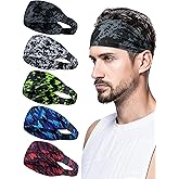 AWUMBUK Sports Headbands for Men, Sweat Bands Headbands Men Absorbent Head Band Stretchy Sweatbands 5 Pack Hair Band Workout Football Running Cycling Fitness