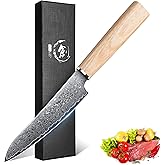ROCOCO Damascus Japanese Utility Knife - Sharp Fruit Paring Knives Meat Cleaver for Home Kitchen BBQ 5.3"