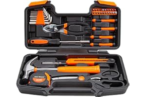 CARTMAN 39 Piece Tool Set General Household Hand Kit with Plastic Toolbox Storage Case Orange