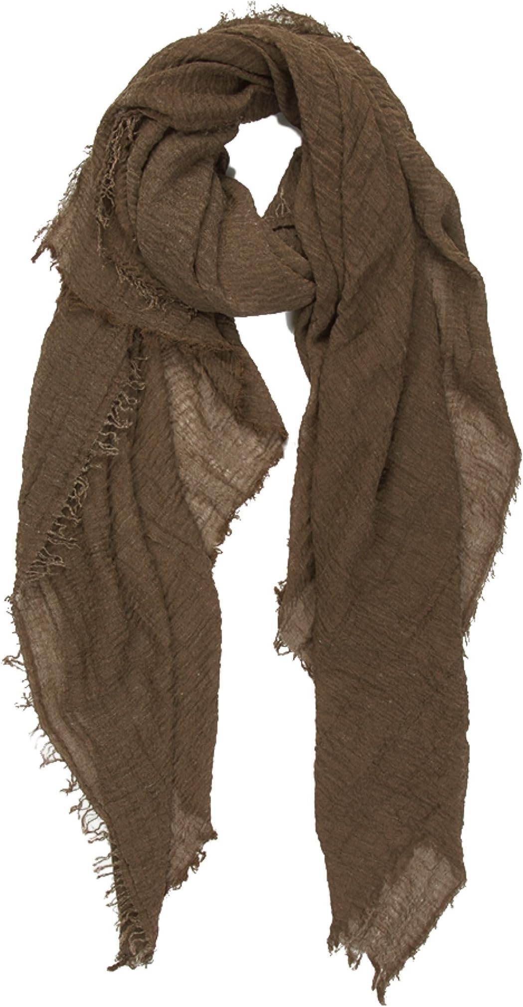 Chic Ladies Cotton Blend Crinkle Distressed Effect Scarf with Fringed Edges