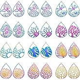 FASHEWELRY 24pc Rainbow Stainless Steel Teardrop Filigree Charms with Butterfly Flower Dangle Earring Charms Metal Embellishments for DIY Jewelry Making