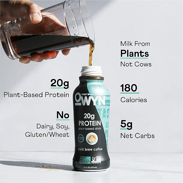 OWYN – 100% VEGAN PLANT-BASED PROTEIN SHAKES | COLD BREW COFFEE, 12 FL OZ | DAIRY-FREE, GLUTEN-FREE, SOY-FREE, TREE NUT-FREE, EGG-FREE, ALLERGY-FREE, VEGETARIAN, 1 COUNT