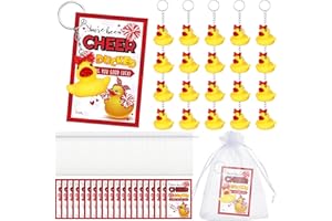 Seenelling Cheer Gifts Bulk Duck Keychain You've Been Cheer Ducked Tags Bows Organza Bags for Christmas Cheerleader Team Gift