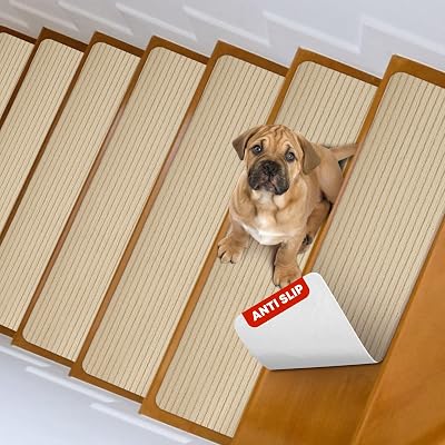 MBIGM 8 x 25.6 Inch Non-Slip Carpet Stair Treads 15-Pack Camel
