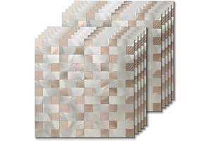 Yipscazo 10 Sheets Peel and Stick Backsplash Tile for Kitchen Wall, Waterproof Stick on Stainless Steel Backsplash Metal Tiles for Range Hood Wall Shield in Mix Gold (12''x12'')