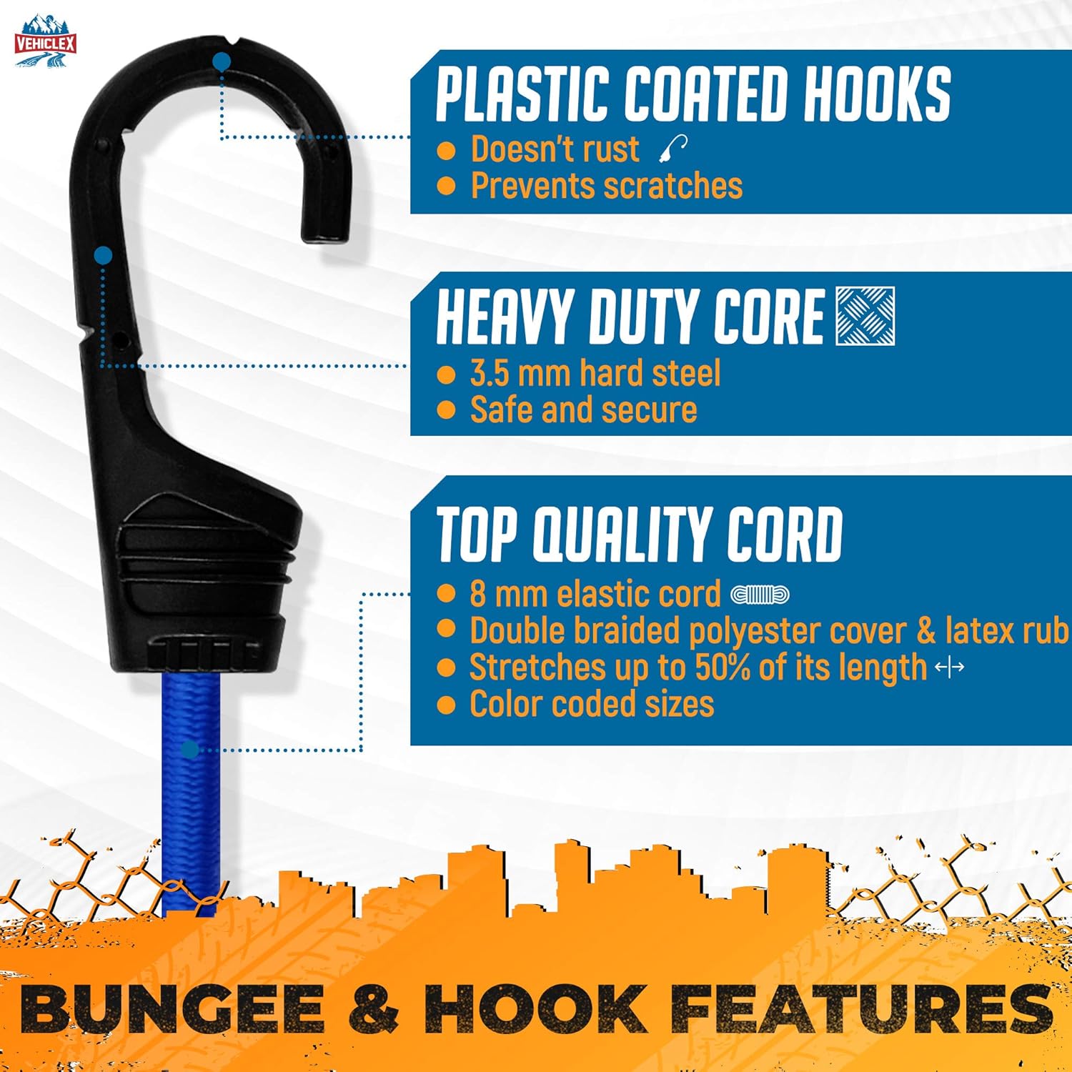 Vehiclex Bungee Cords & Cam Buckle Straps, 32 PCS Tie-Downs Assortment – Multiple Sizes and Uses – Mini Cords & Bungee Balls, Tarp Clips & A Handy Carrying Bag: Automotive