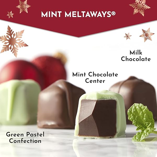 FANNIE MAY, PREMIUM MILK CHOCOLATE, MINT MELTAWAYS, HOLIDAY GIFT BOX, 14 OZ