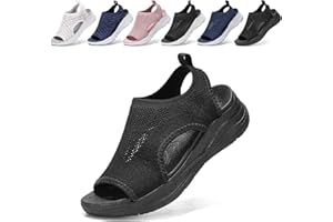 Womens Sandals Summer Orthopedic Arch Support Comfort Orthotic Walking Sandals Breathable Slip On Platform Shoes Black Casual