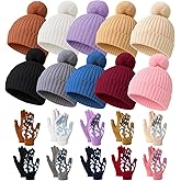 Chicingyou 20 Pcs Kids Hats Gloves Winter Set Bulk Kids Warm Knitted Beanies Cap Weather Gloves for 5-10 years Girls and Boys
