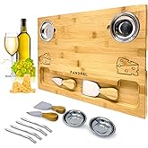 Bamboo Cheese Board with Knives & Bowls - Extra Large Wooden Cutting Board Platter for Wine & Charcuterie