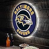 Team Sports America Evergreen NFL Baltimore Ravens | Ultra-Thin LED Light Wall Sign Decor | 23 Inch Round | Made in the USA