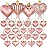 36Pcs Valentines Day Decor Heart Ornaments Rose Gold Heart Shaped Baubles Ornaments for Valentine's Day Hanging Decorations or Wedding Anniversary Party Supplies Home Tree Decorations (4 Styles)