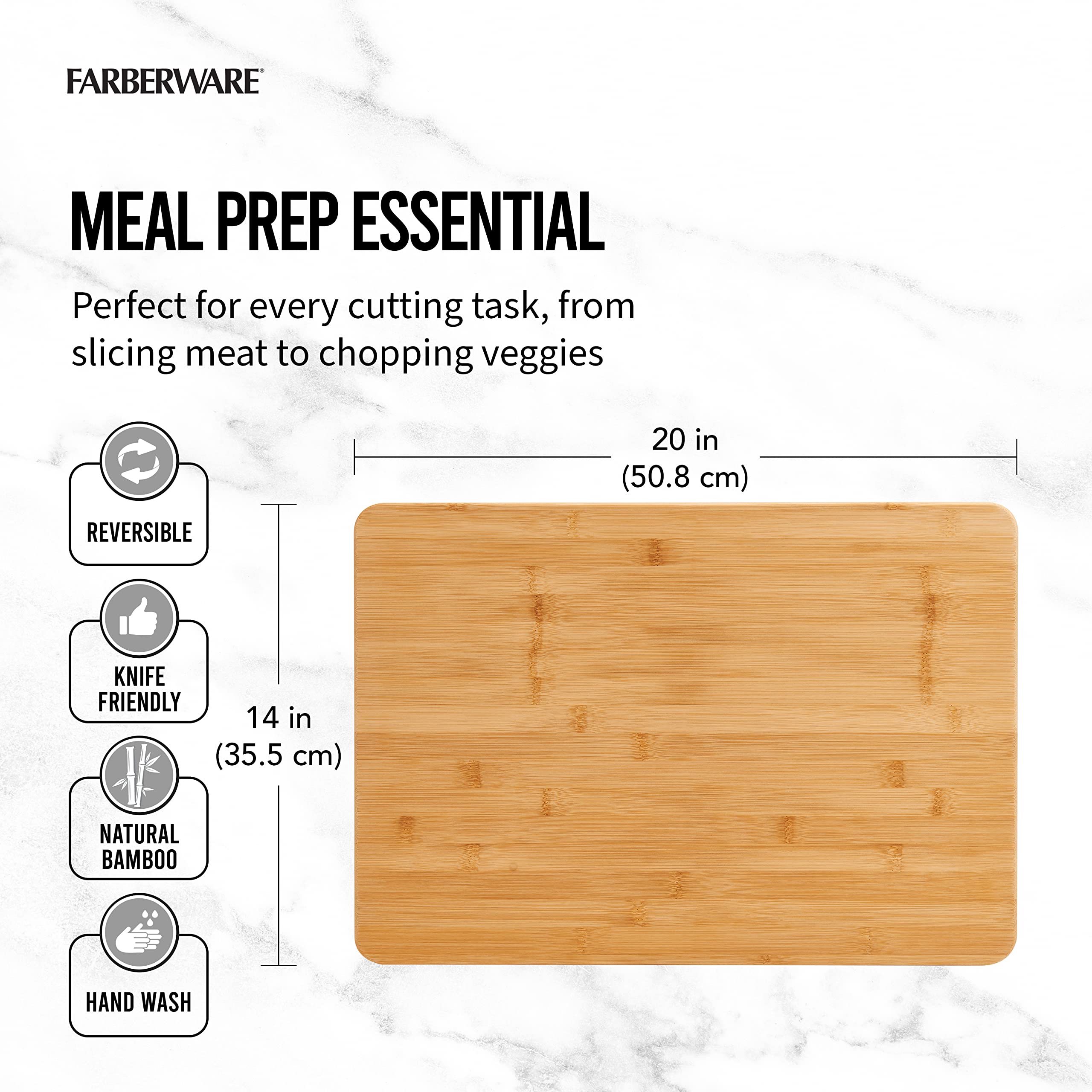 Farberware Extra-Large Wood Cutting Board, Reversible Chopping Board for Kitchen Meal Prep and Serving, Charcuterie Board, 14.17-Inch x 20.08-Inch, Bamboo